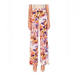 AnnaRita Floral Wide-Leg Pants | Silk Blend Trousers Size 10 | Botanical Print